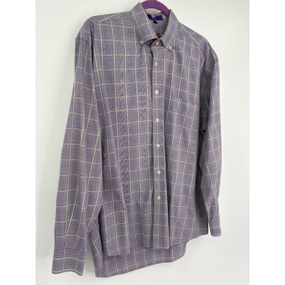 Alan Flusser Mens Plaid Button Down Long Cotton Sleeve Shirt Purple Large - Picture 2 of 4